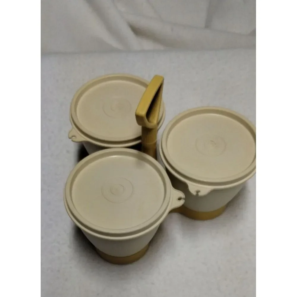 Tupperware Condiment Caddy Set Bowls Lids Vintage Serving Beige - Picture 6 of 12